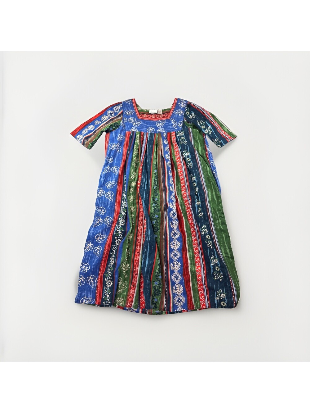 Vermont Country Store Womens 1X Blue Red Floral Cotton Muumuu Dress